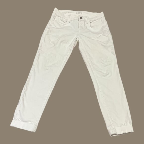 ANN TAYLOR LOFT Modern Skinny Ankle White Jeans Sz 25/0 Cuffed White Denim - Picture 2 of 9